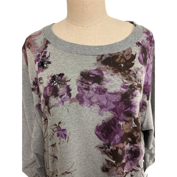 Simply Vera Vera Wang XL Floral Gray Sweatshirt With Embellishments - Picture 5 of 15